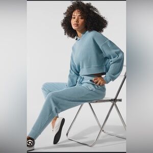 Set! Alo Muse Celestial Blue Ribbed Hoodie S & Sweatpants XXS Sold out. Worn 1X!